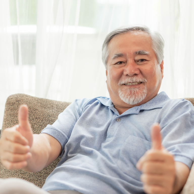 Happy Older Man Attendance Allowance support, at home service